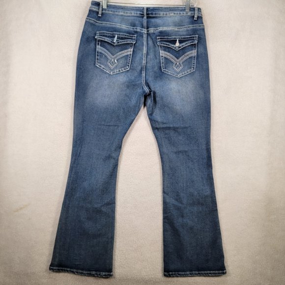 Plus Size Blue Denim Stretch High Rise Embroidered Classic Western Bootcut Jeans - Picture 12 of 16